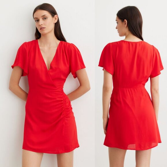 Dynamite Red Wrap Front Mini Dress Size Small - Picture 1 of 7